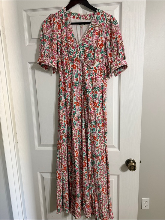 Boden Dresses & Skirts - Boden Pink Floral Maxi Dress with Green & Red Accents